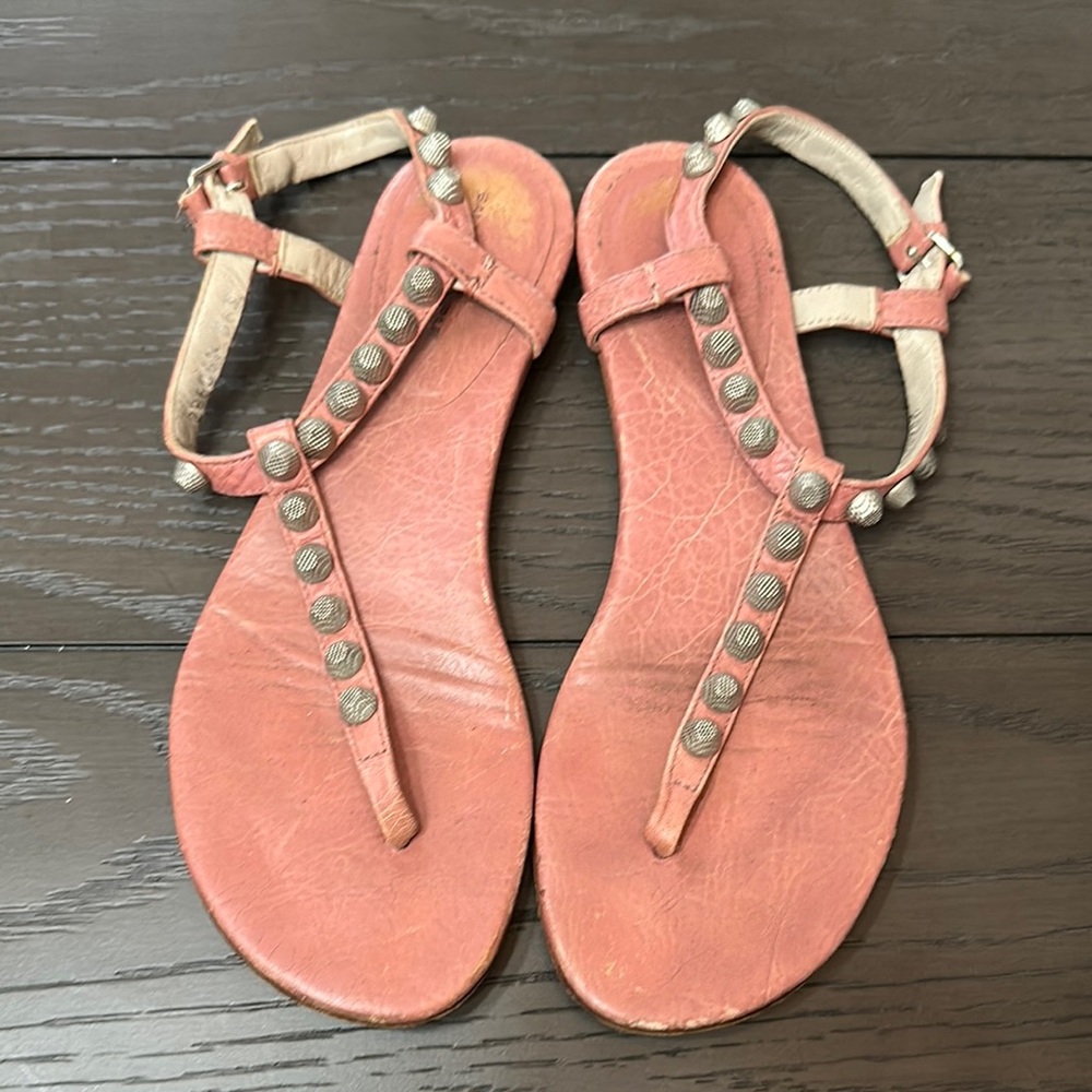 Balenciaga Pink Sandals with Studded T-Strap Size 36 1/2